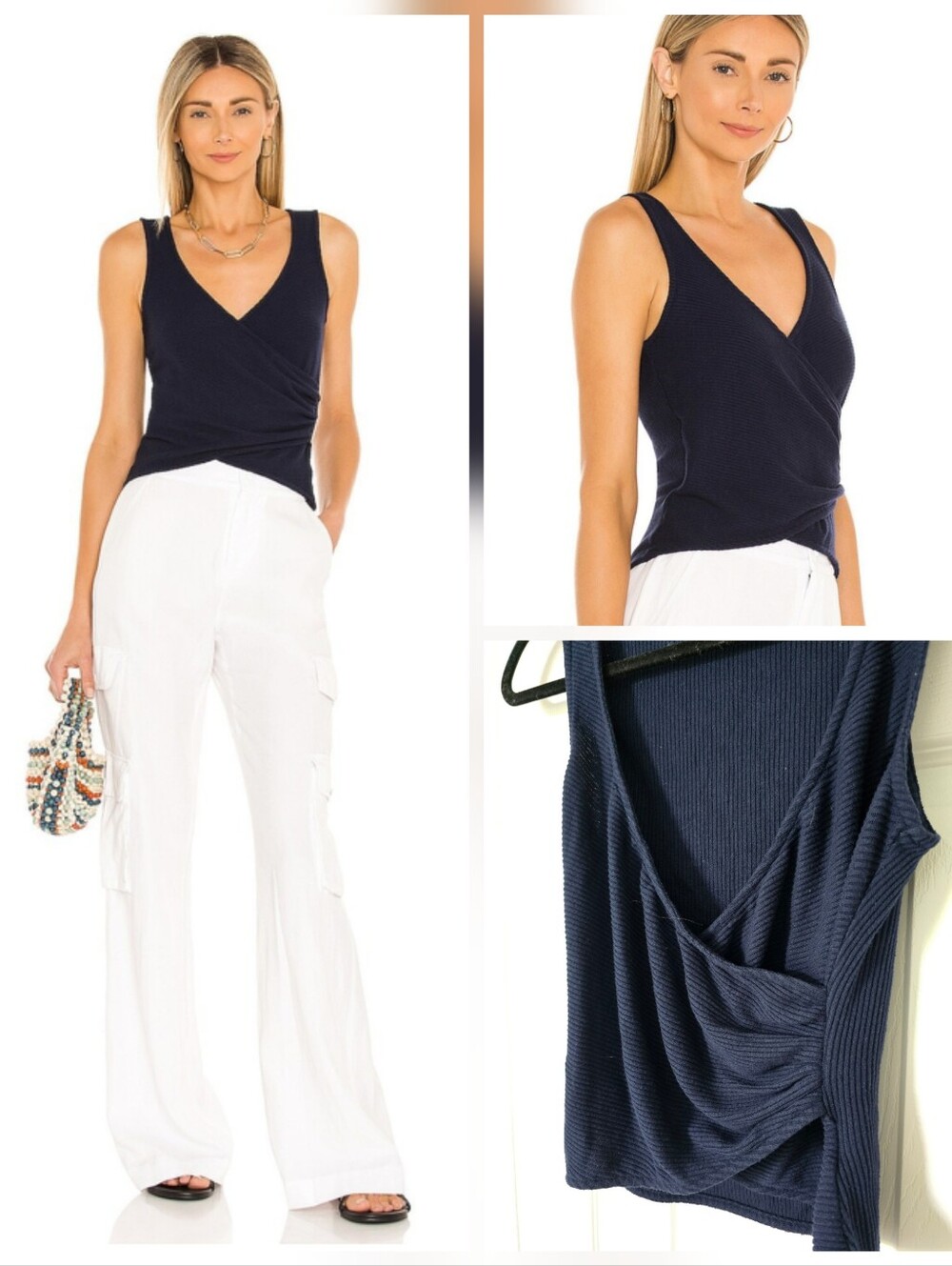 Revolve Lovers & Friends Sally Wrap V-Neck Tank Navy Blue
